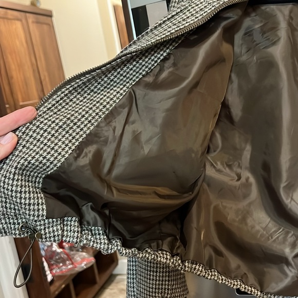 DEMOCRACY MINI CHECK ZIP FRONT BOMBER JACKET OLIVE BROWN TWEED HOUNDSTOOTH MED - Picture 9 of 14